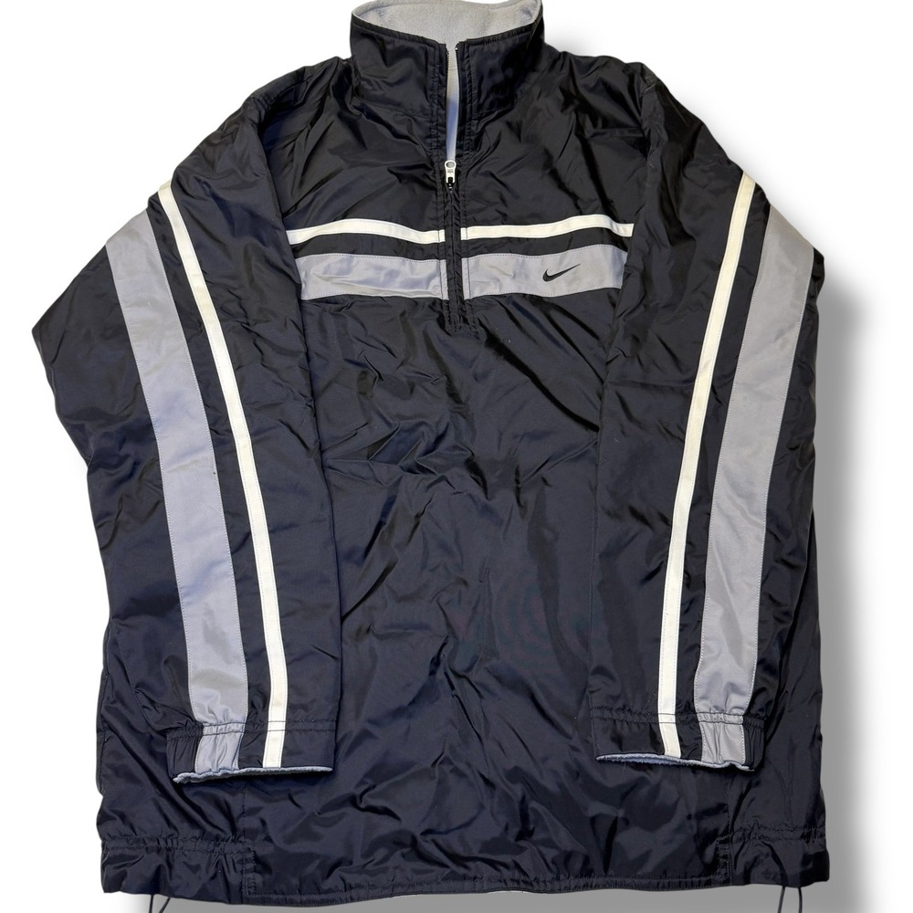Vintage Nike Quarter Zip Windbreaker Mens Large Black Excellent Fleece Lined